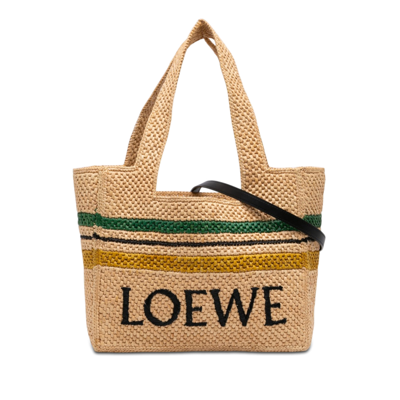 Paulas Ibiza Medium Raffia Striped Font Tote - Image 1