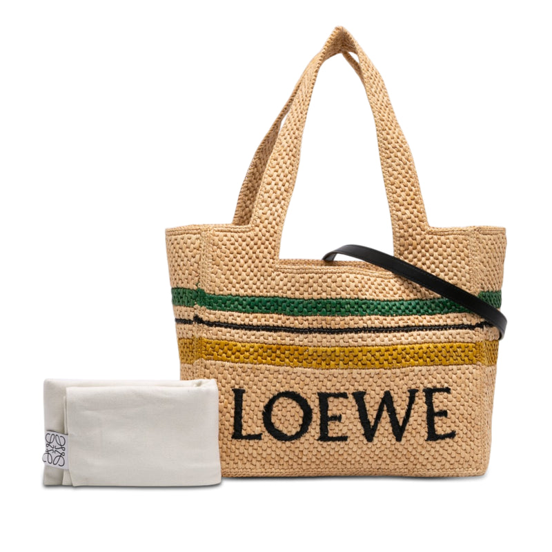 Paulas Ibiza Medium Raffia Striped Font Tote - Image 7