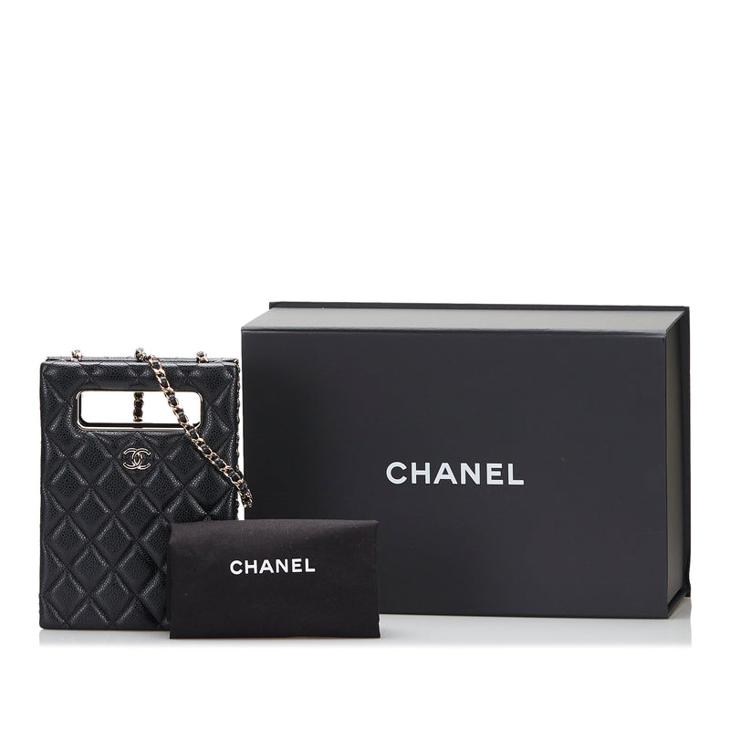 Mini Caviar Chain Around Cut Out Evening Bag - Image 8