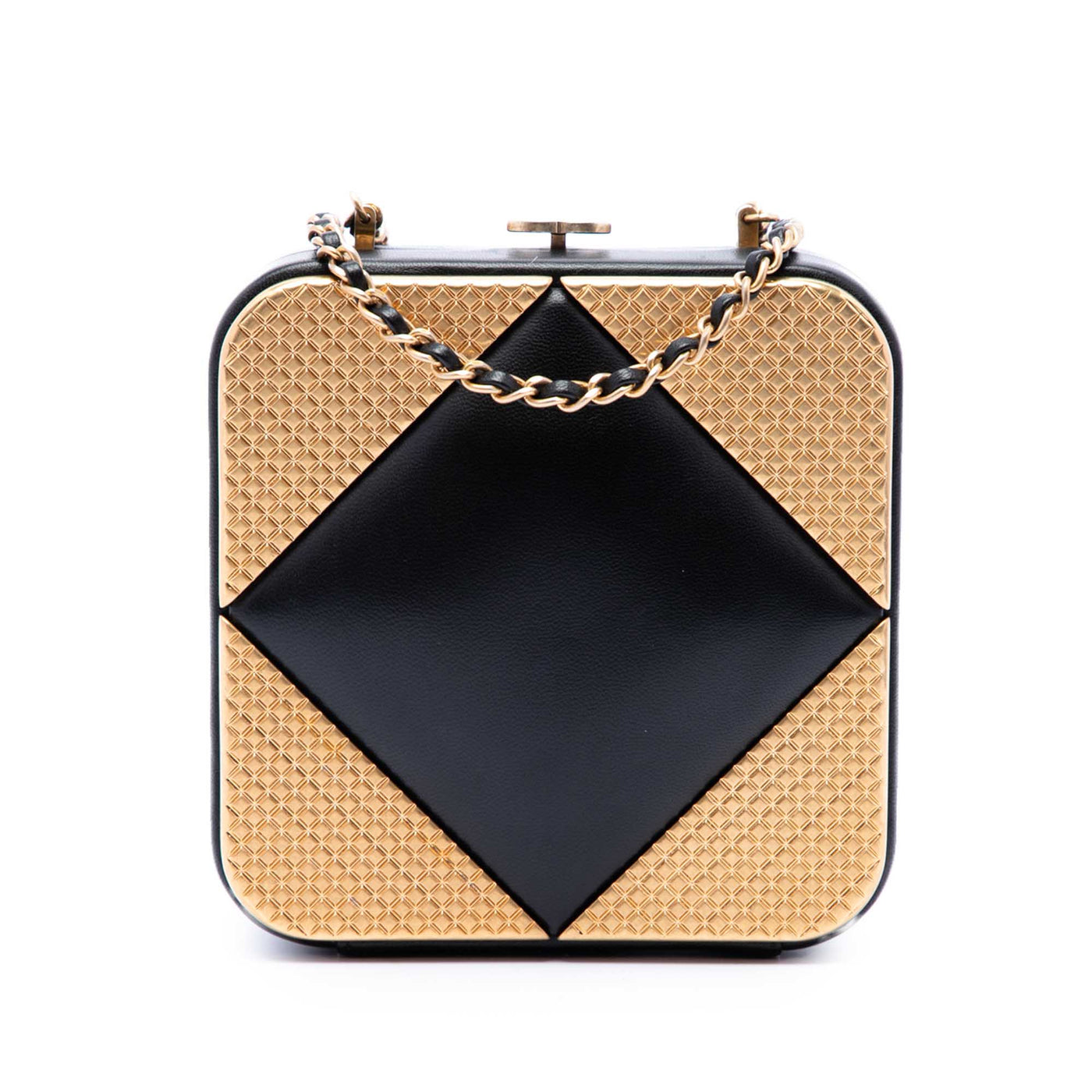 CC Lambskin and Metal Square Clutch with Chain - Image 1
