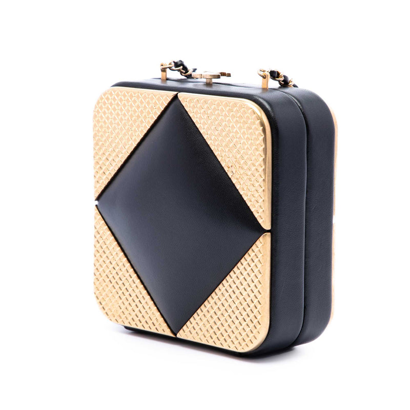 CC Lambskin and Metal Square Clutch with Chain - Image 2