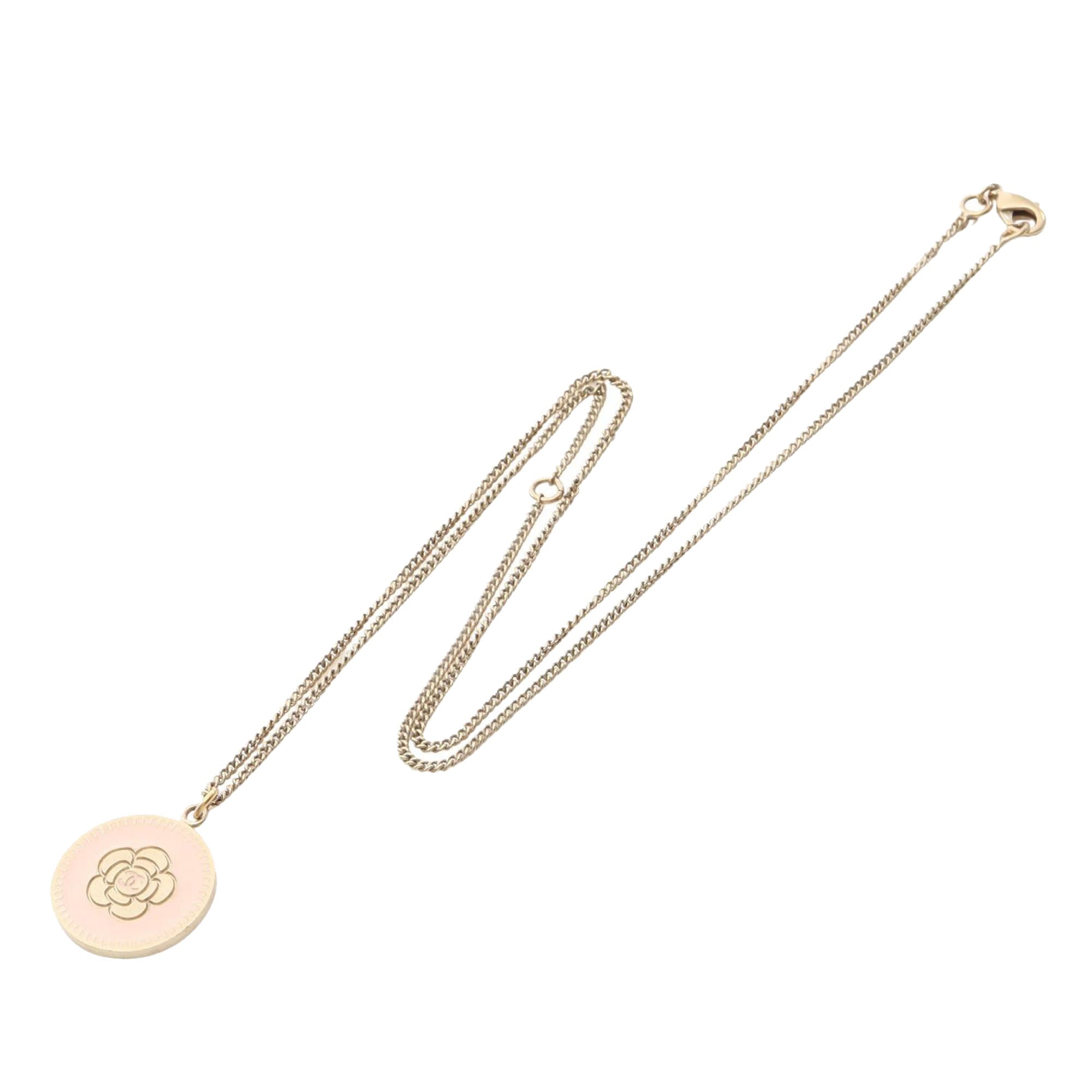 CC Gold Plated and Enamel Camellia Round Pendant Necklace - Image 1