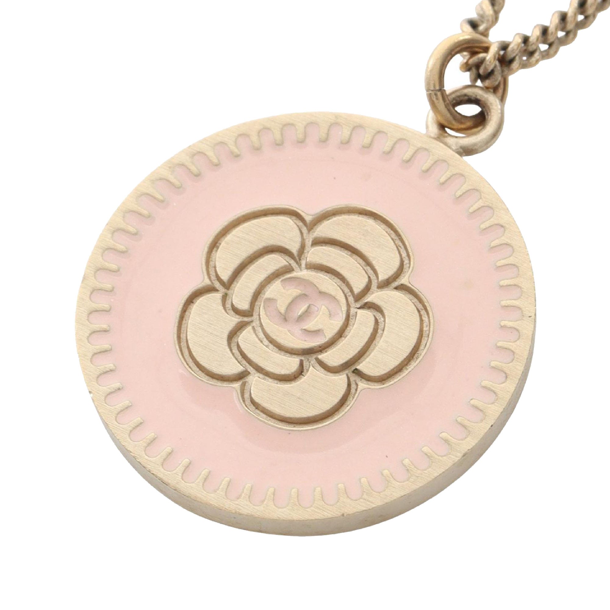 CC Gold Plated and Enamel Camellia Round Pendant Necklace - Image 2