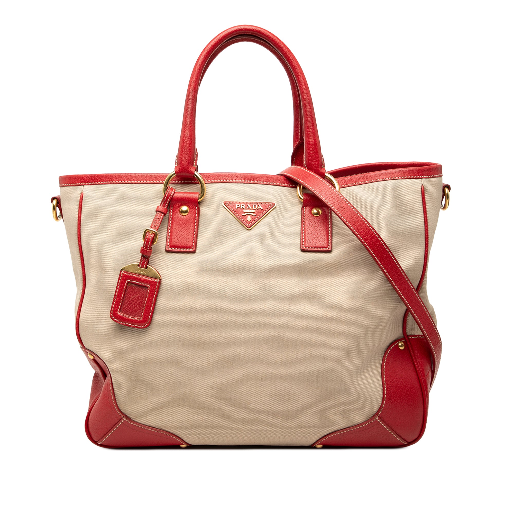 Large Saffiano Trimmed Canapa Convertible Tote - Image 1