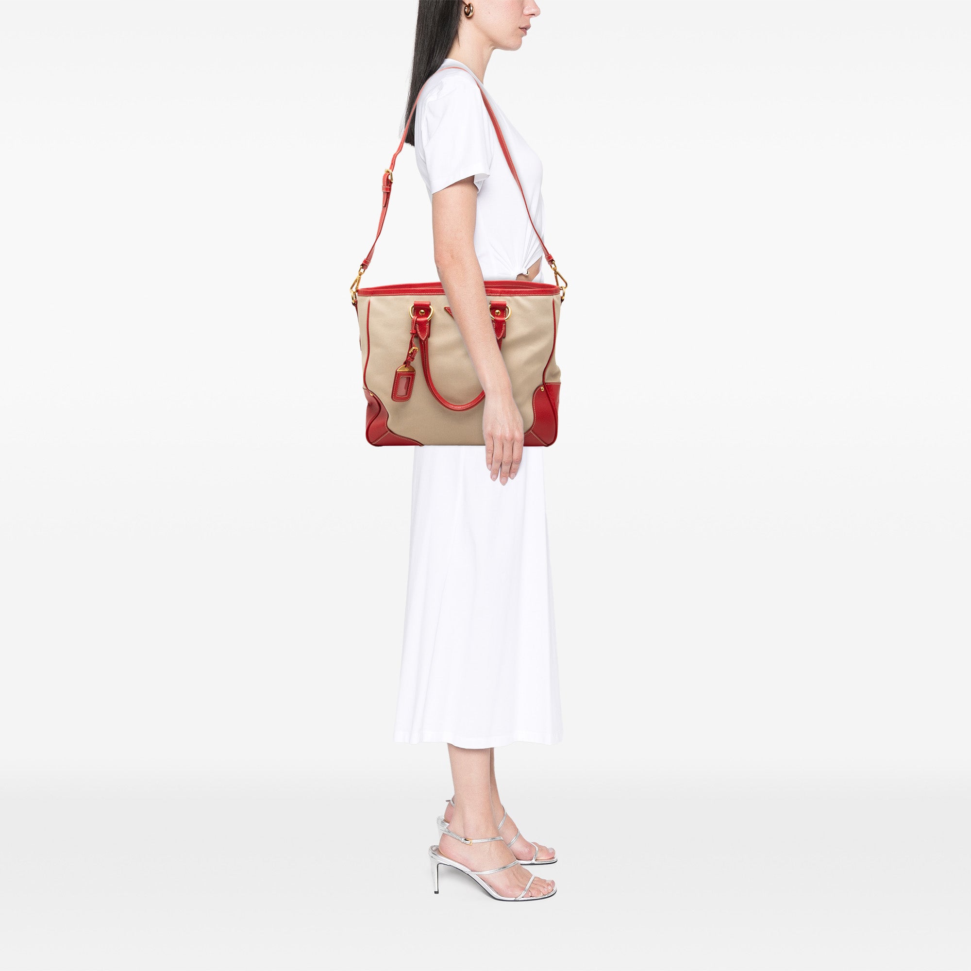 Large Saffiano Trimmed Canapa Convertible Tote - Image 6