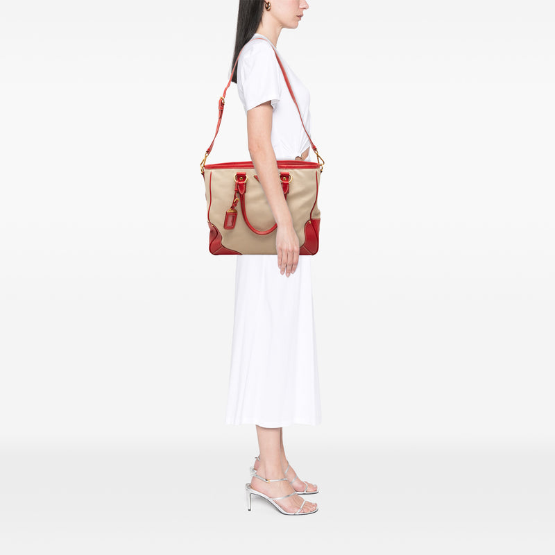 Large Saffiano Trimmed Canapa Convertible Tote - Image 6