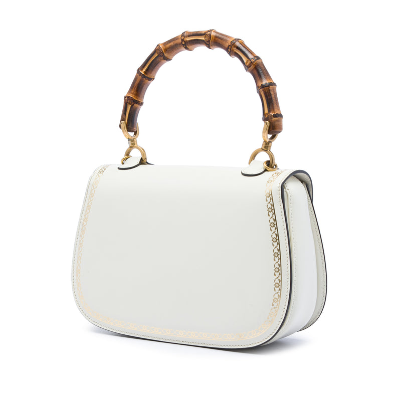 Calfskin Frame Print Bamboo Web Top Handle Bag - Image 2