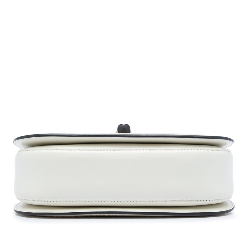 Calfskin Frame Print Bamboo Web Top Handle Bag - Image 3