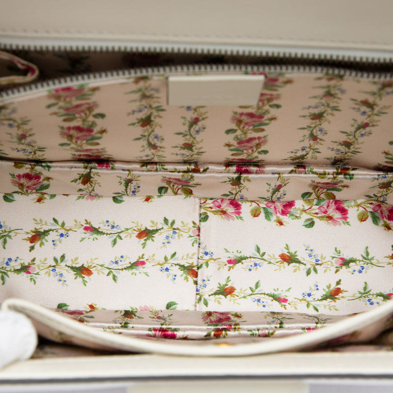 Calfskin Frame Print Bamboo Web Top Handle Bag - Image 4