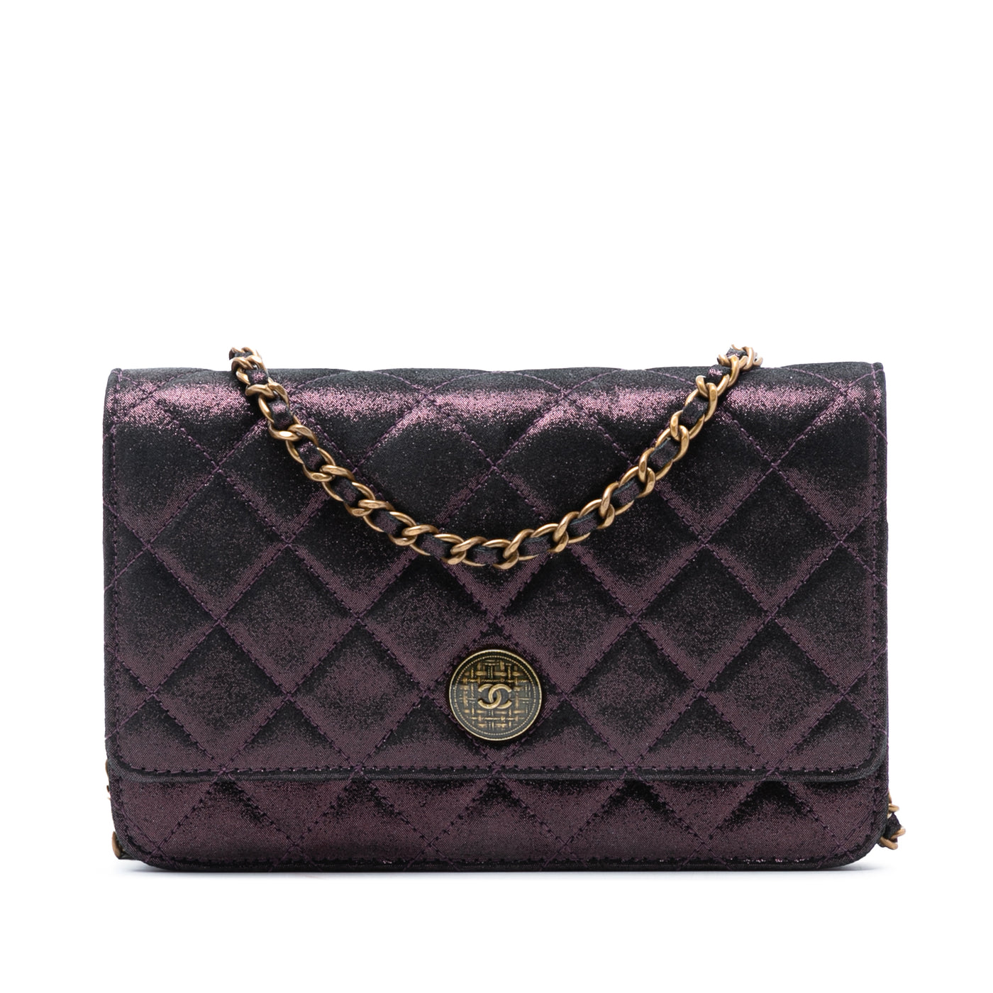 Quilted Iridescent Lambskin Tartan Button Wallet On Chain - Image 1