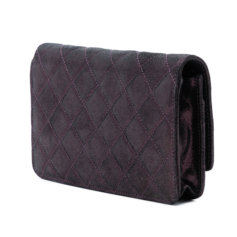 Quilted Iridescent Lambskin Tartan Button Wallet On Chain - Image 2