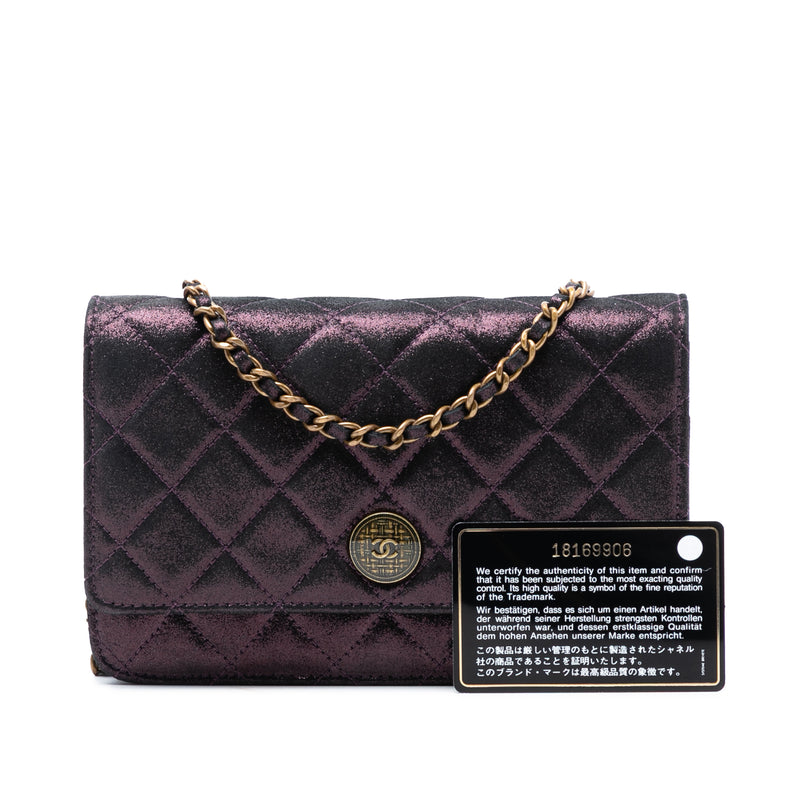 Quilted Iridescent Lambskin Tartan Button Wallet On Chain - Image 8