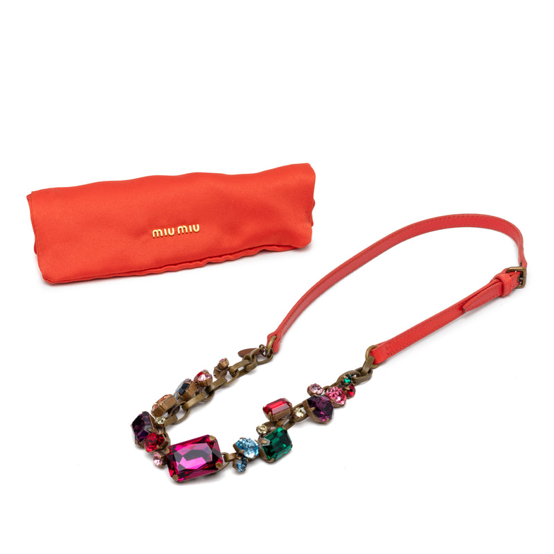 Gold Plated Strass Stone and Leather Choker Necklace - Image 7