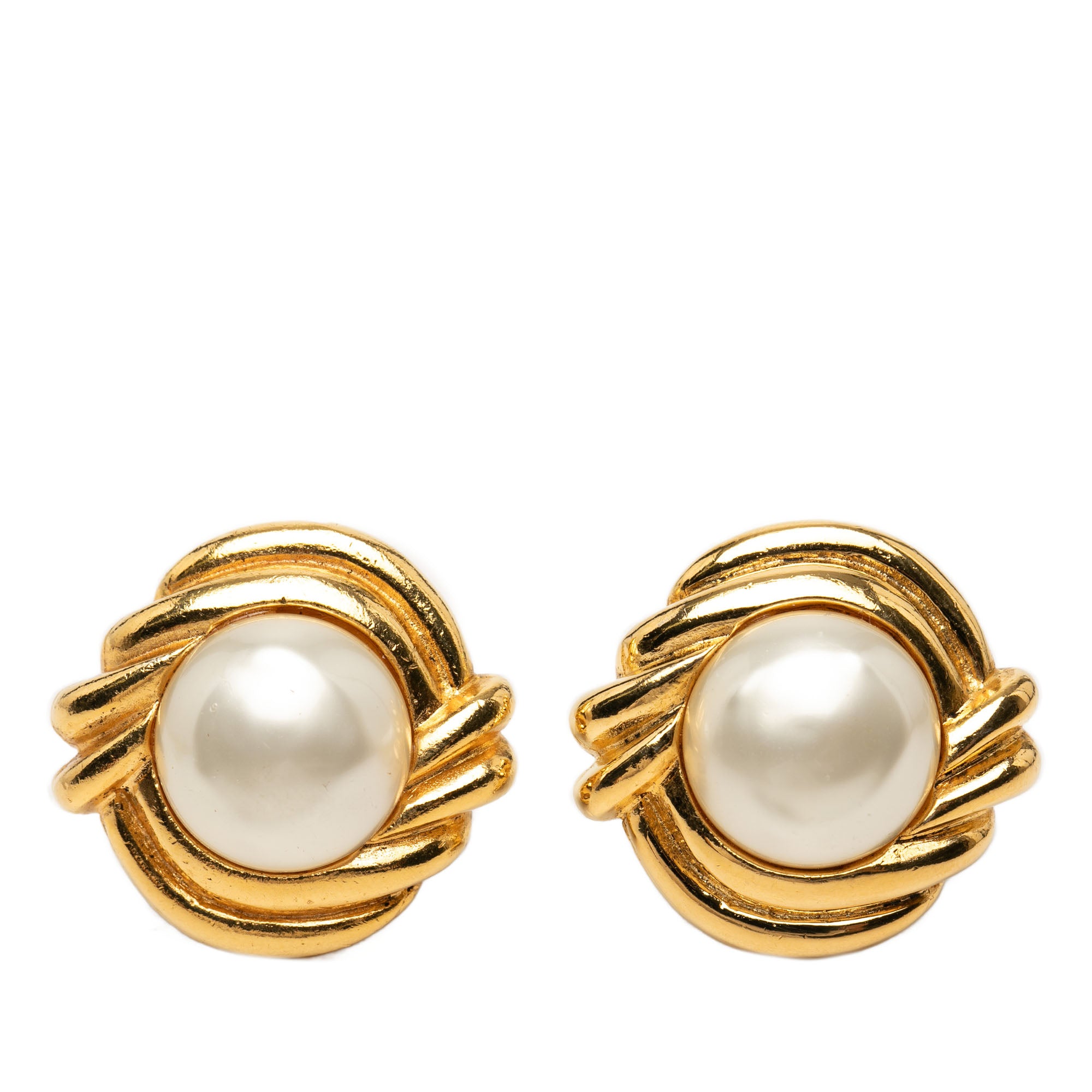 Gold Plated Faux Pearl Clip On Earrings - Image 1