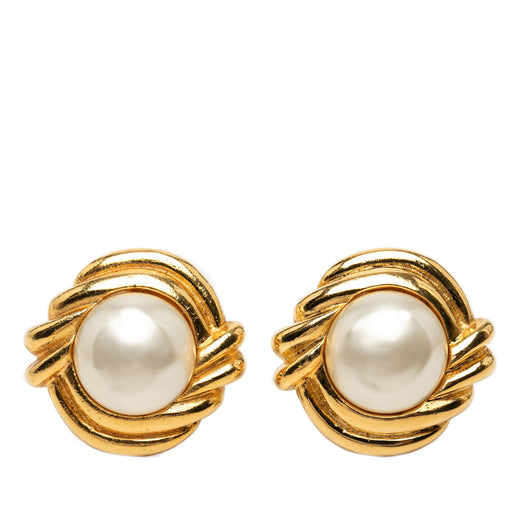 Gold Plated Faux Pearl Clip On Earrings - Image 1