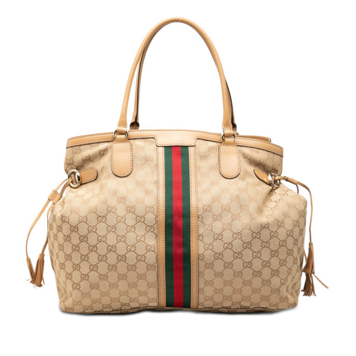 GG Canvas Web Tassel Tote - Image 1