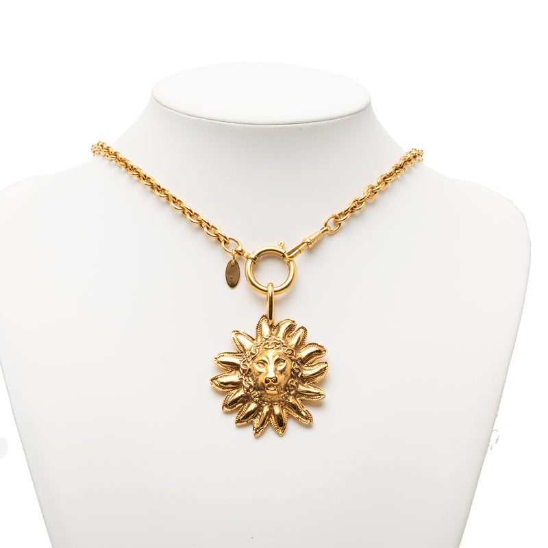 Gold Plated Leo Lion Sun Medallion Necklace - Image 6