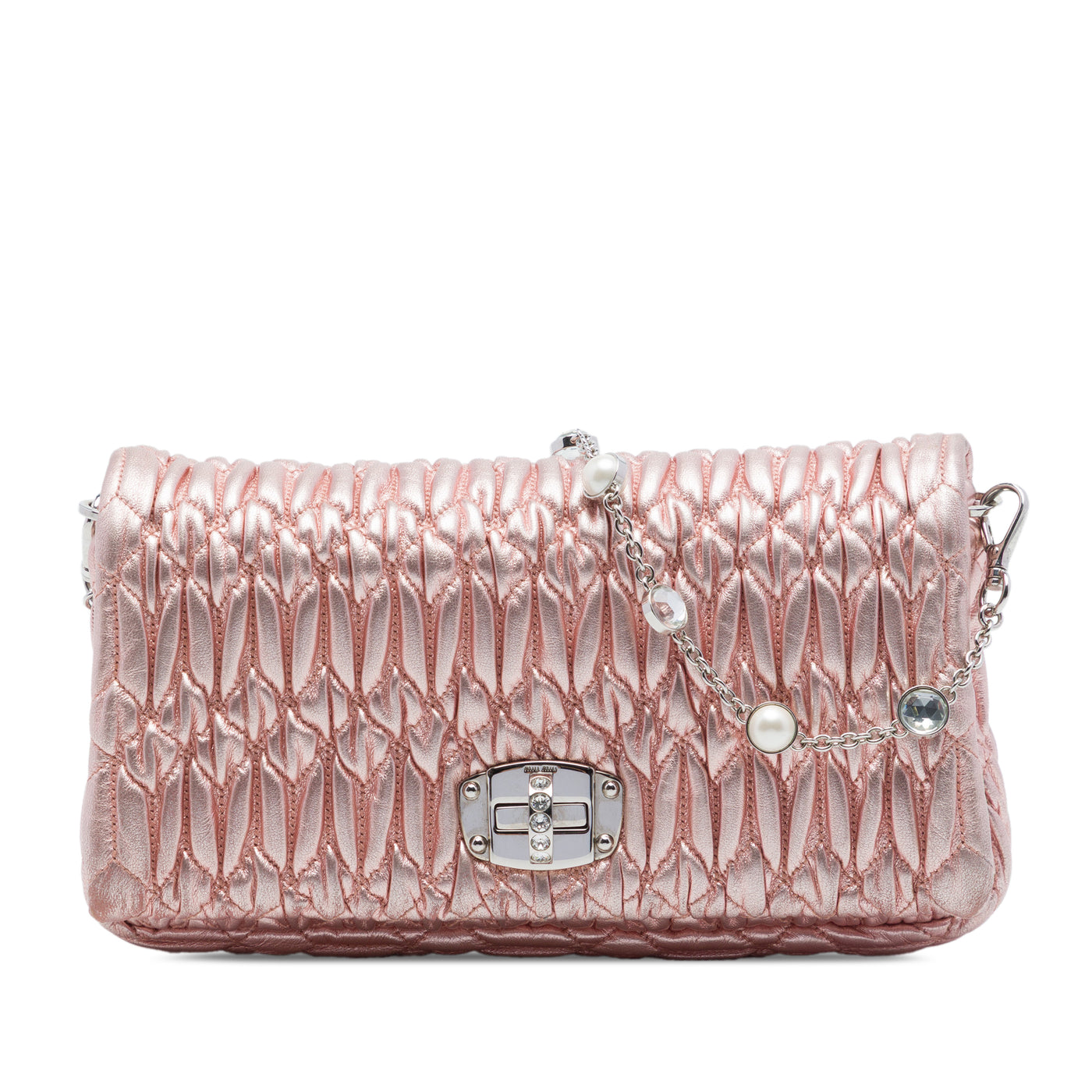 Matelasse Metallic Nappa Crystal Chain Satchel - Image 1