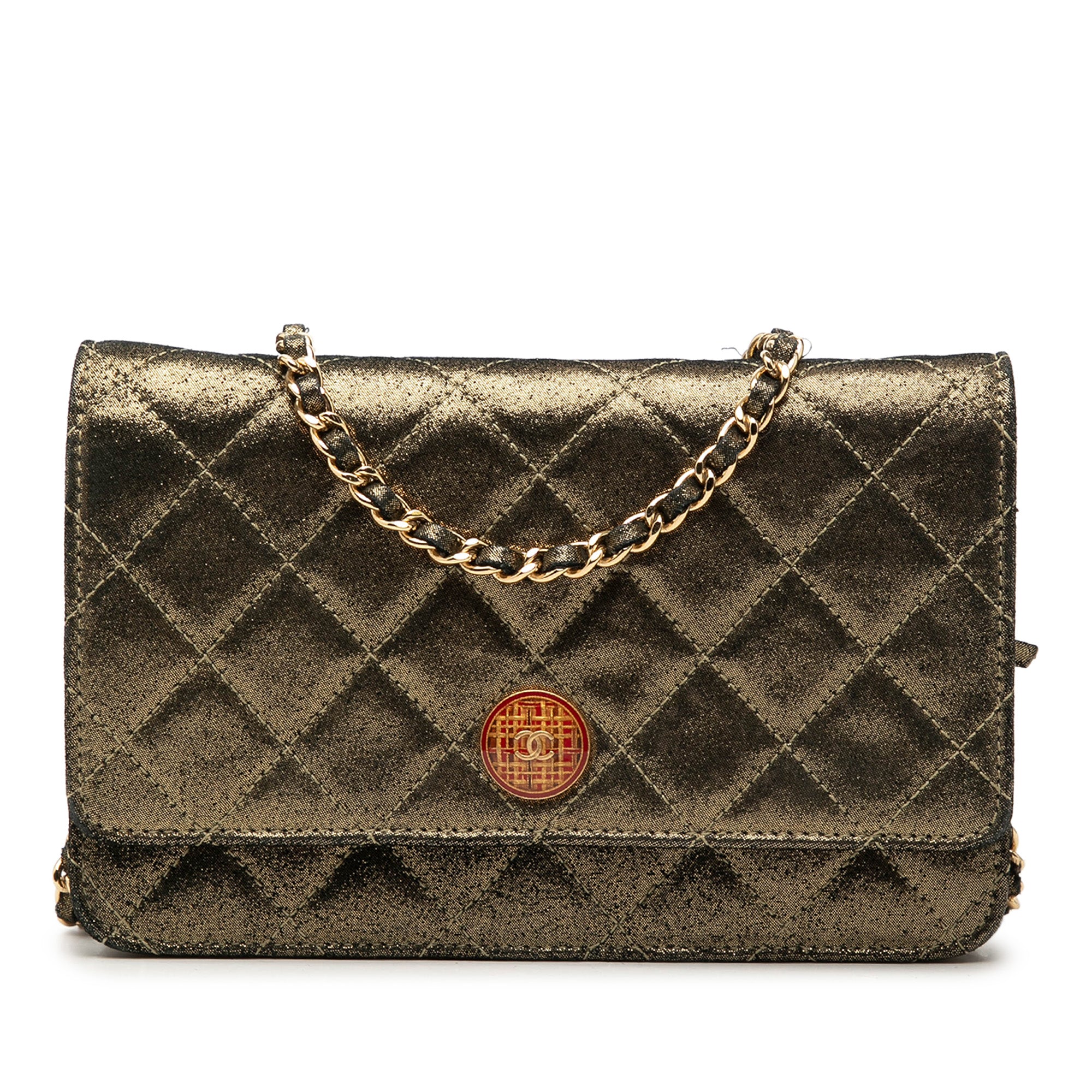 Quilted Iridescent Lambskin Tartan Button Wallet On Chain - Image 1