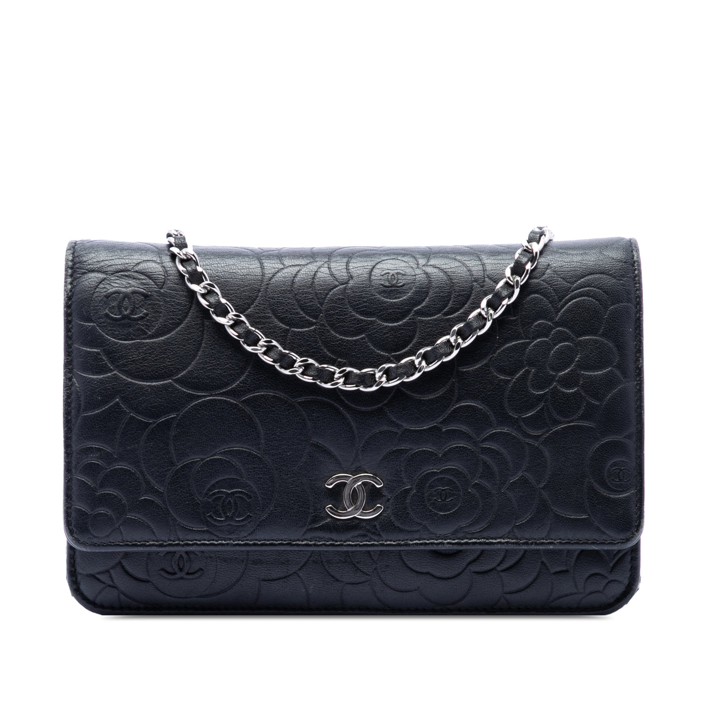 CC Embossed Lambskin Camellia Wallet On Chain - Image 1