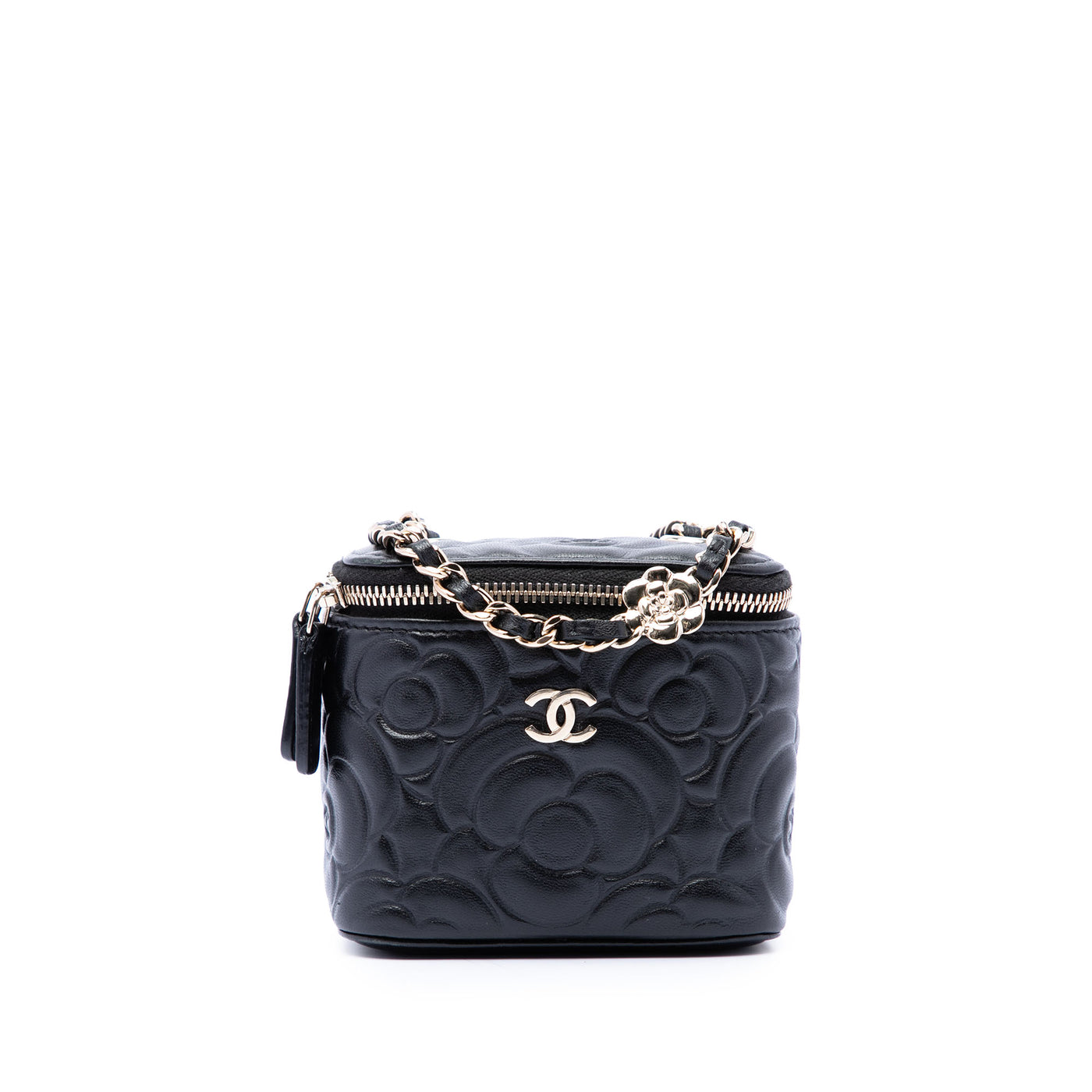 Mini Camellia Embossed Lambskin Vanity Case With Chain - Image 1