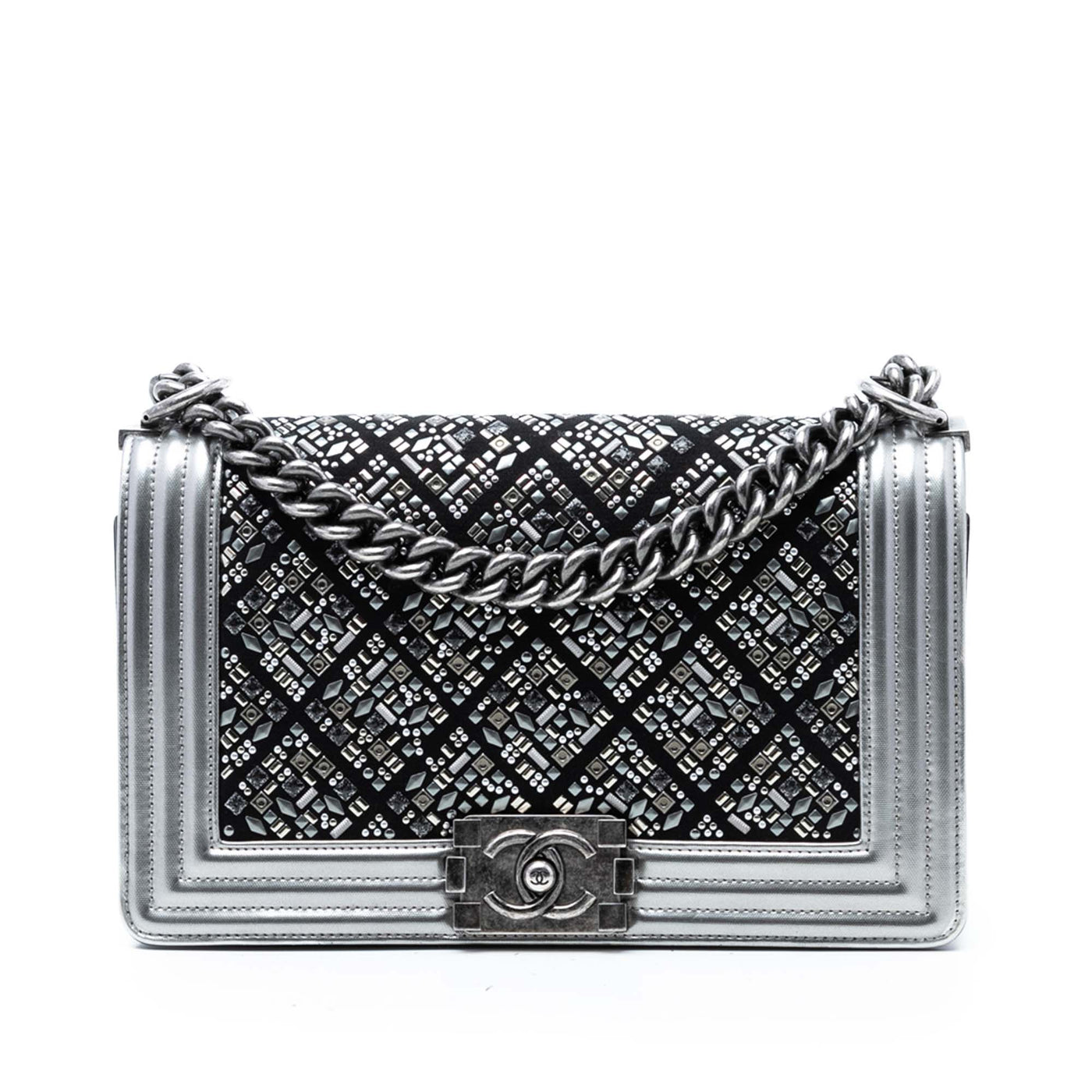 Old Medium Calfskin Crystal Embellished Boy Flap - Image 1