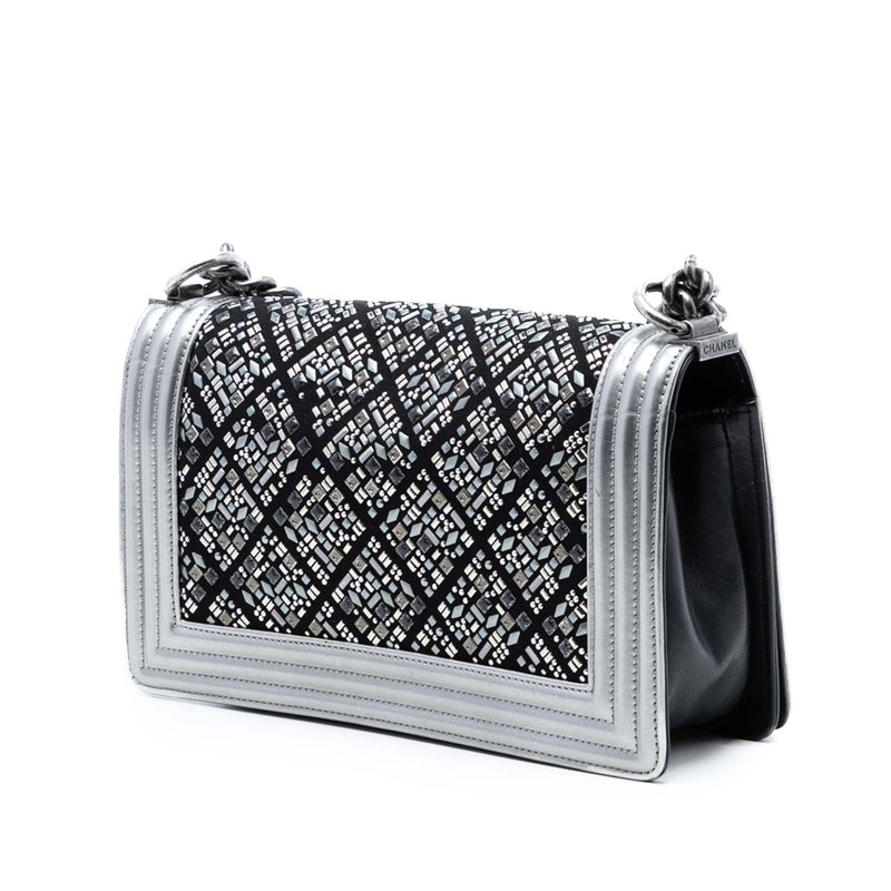 Old Medium Calfskin Crystal Embellished Boy Flap - Image 2