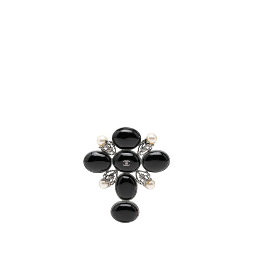 CC Brass Resin Faux Pearl Cross Brooch - Image 1