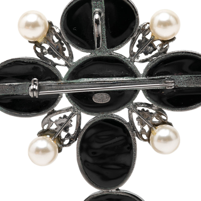 CC Brass Resin Faux Pearl Cross Brooch - Image 3