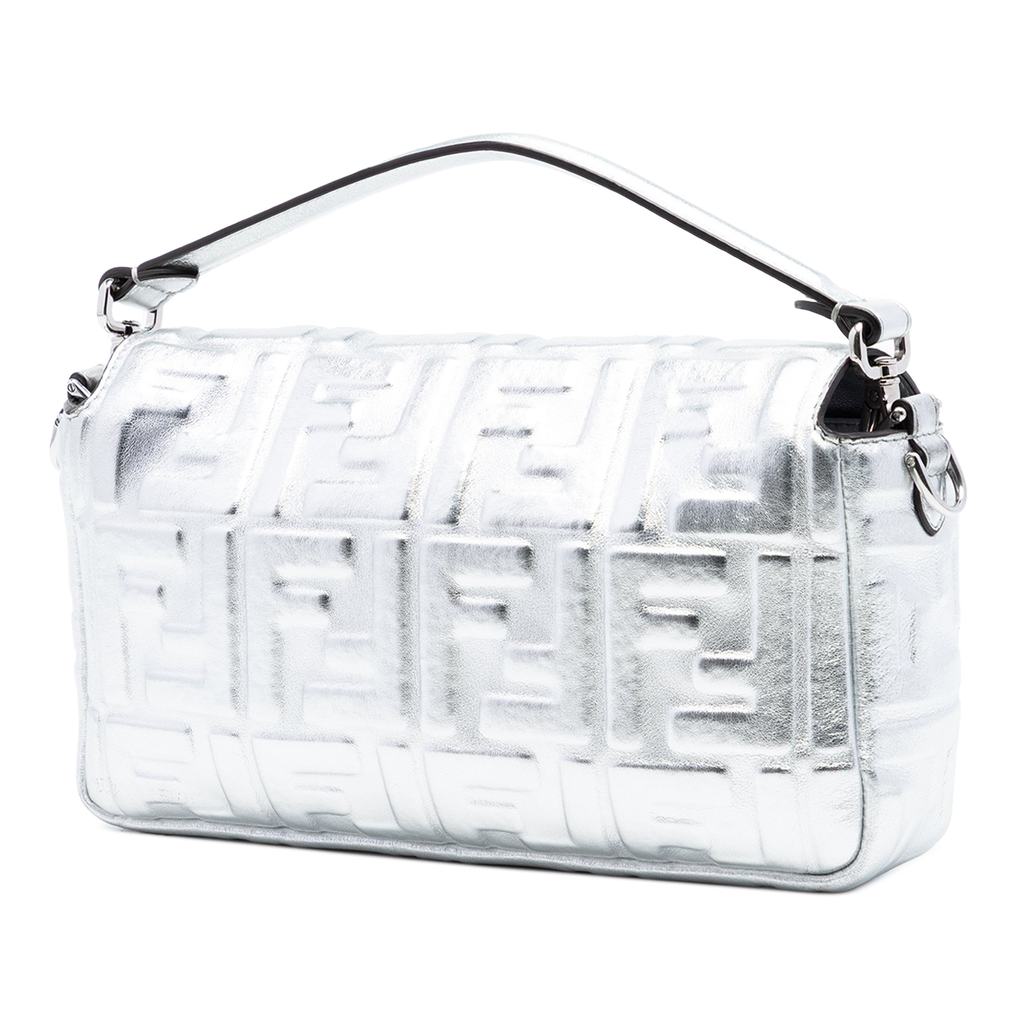 Medium Metallic Leather Embossed FF Baguette Satchel - Image 2