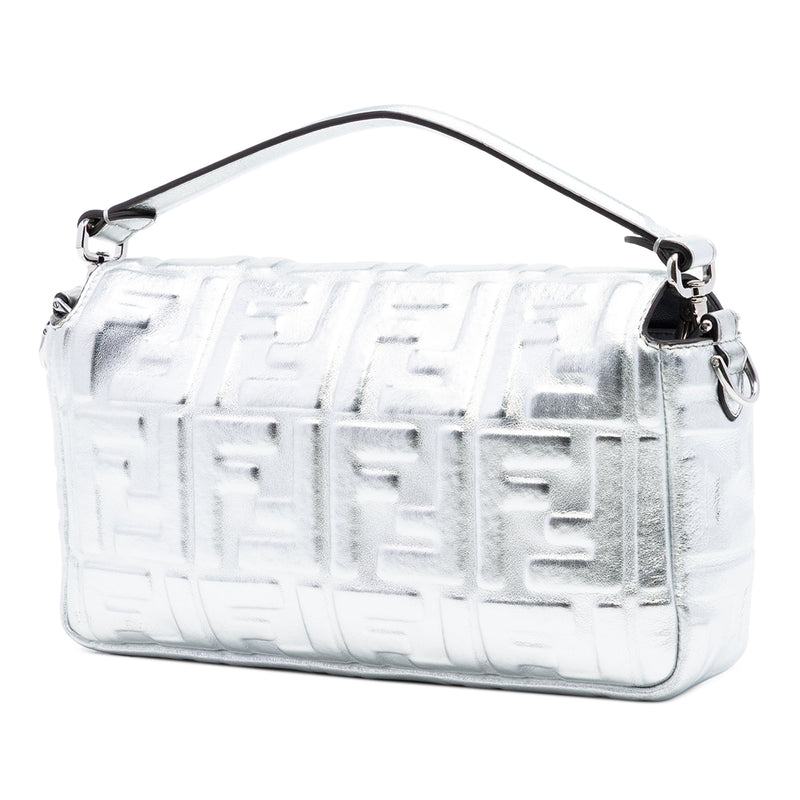 Medium Metallic Leather Embossed FF Baguette Satchel - Image 2