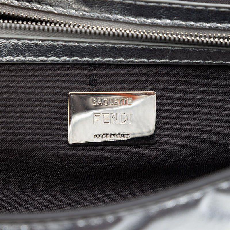 Medium Metallic Leather Embossed FF Baguette Satchel - Image 5