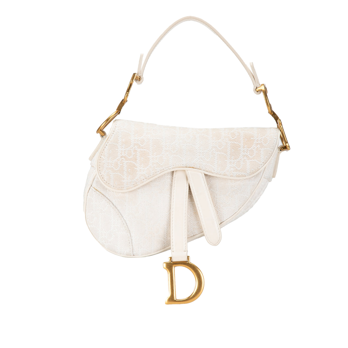 Mini Oblique Embroidered Canvas Saddle Bag - Image 1