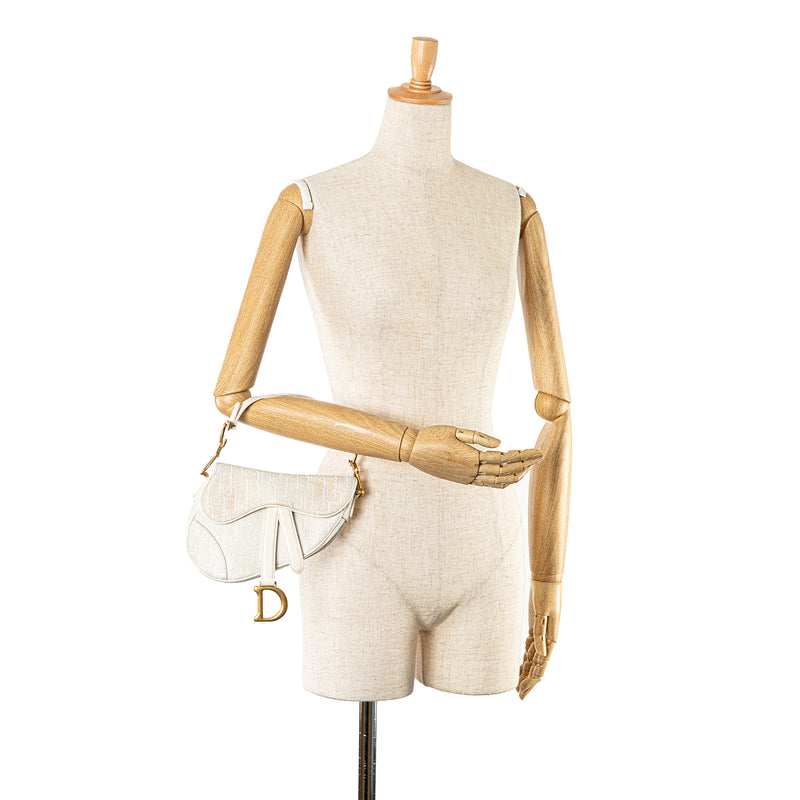 Mini Oblique Embroidered Canvas Saddle Bag - Image 8