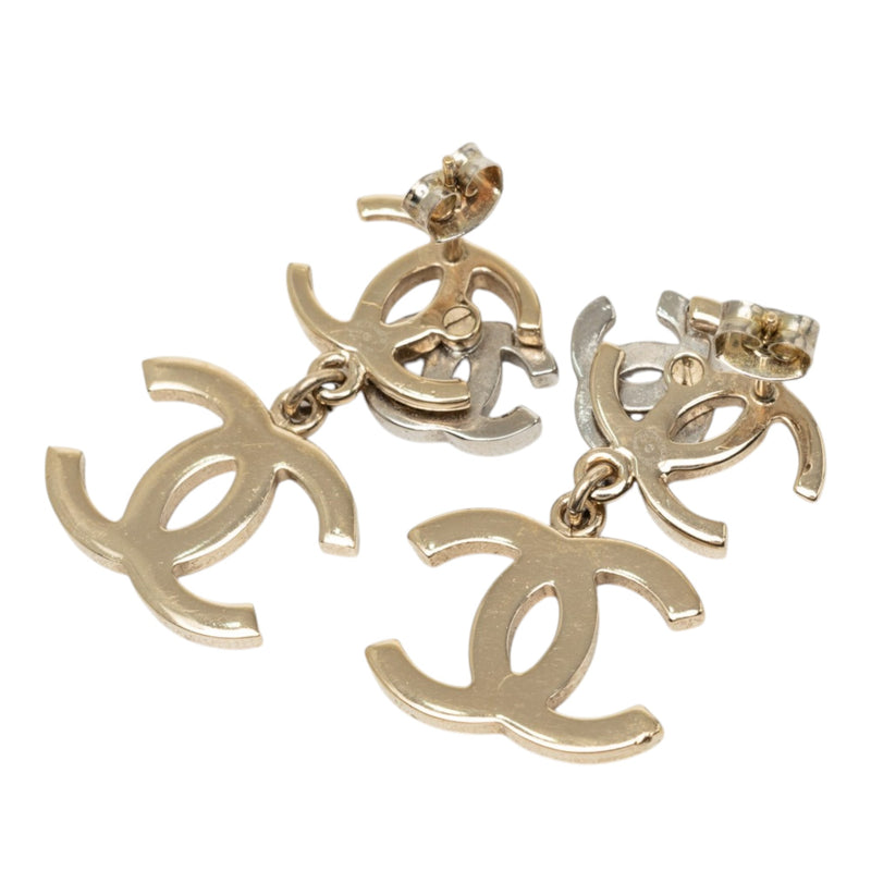 Gold Plated Strass and Faux Pearl Double CC Drop Push Back Earrings - Image 2