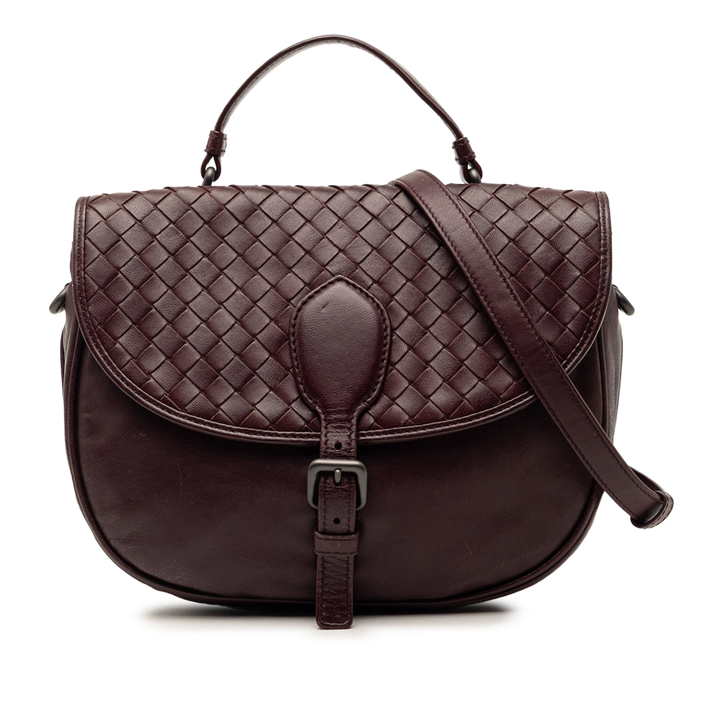 Intrecciato Trimmed Leather Double Sided Flap Satchel - Image 1