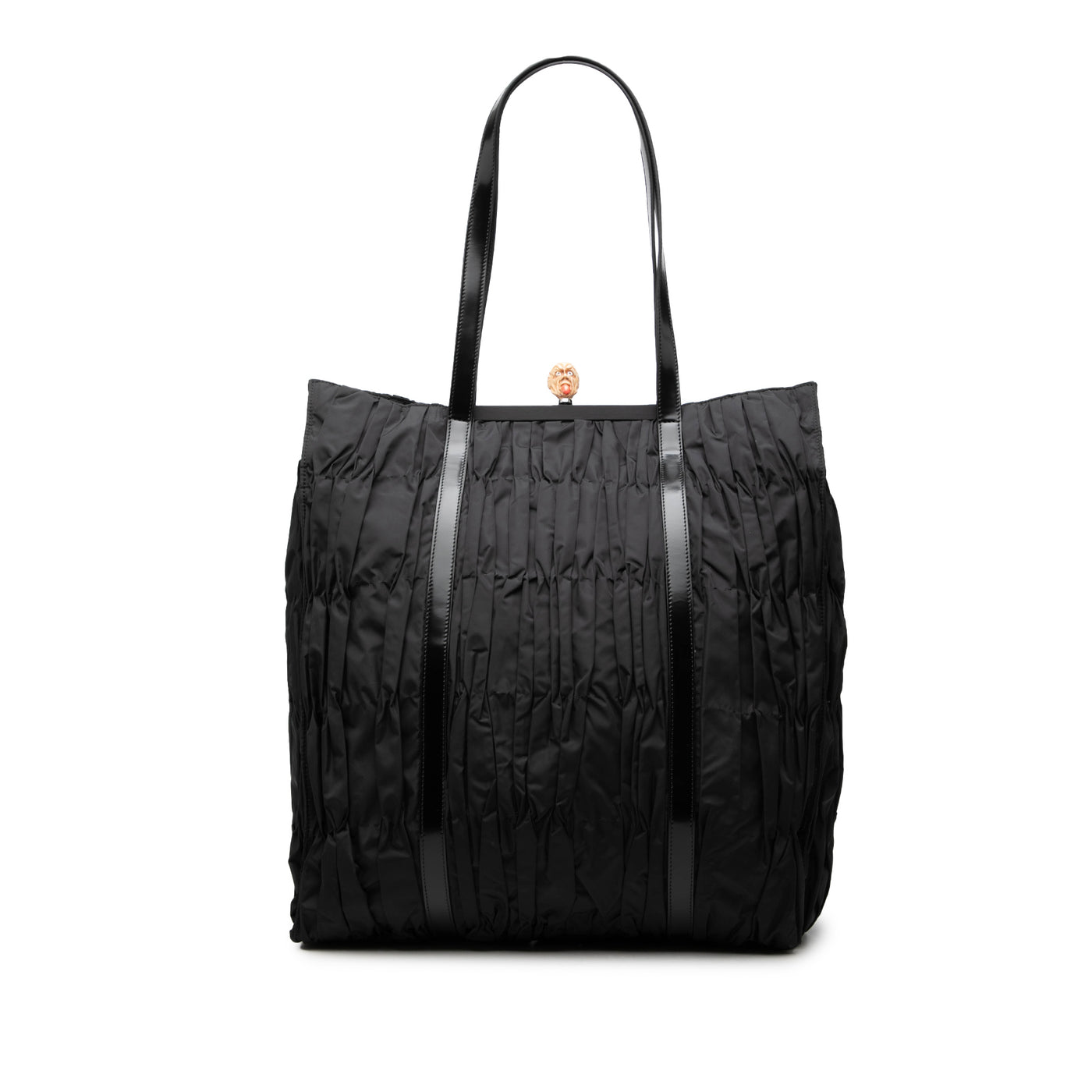 Leather Trimmed Re Nylon Pleated Tote - Image 1