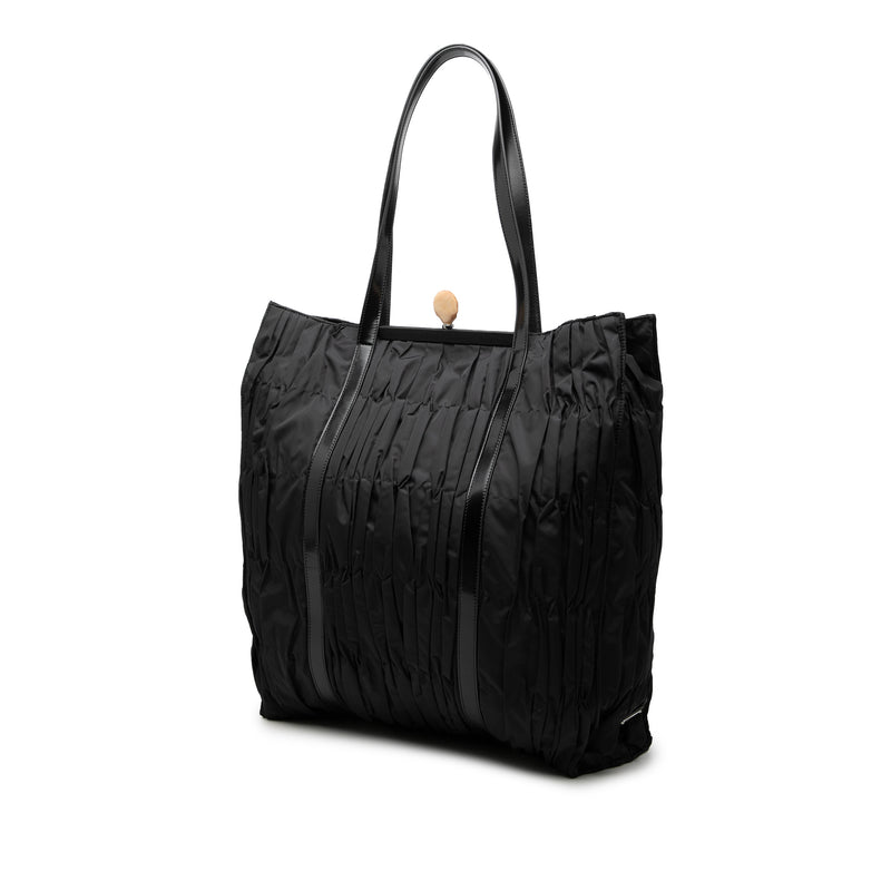 Leather Trimmed Re Nylon Pleated Tote - Image 2