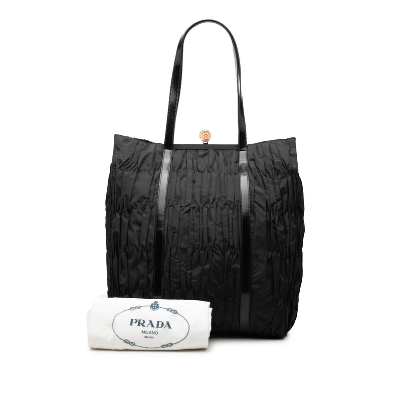 Leather Trimmed Re Nylon Pleated Tote - Image 7