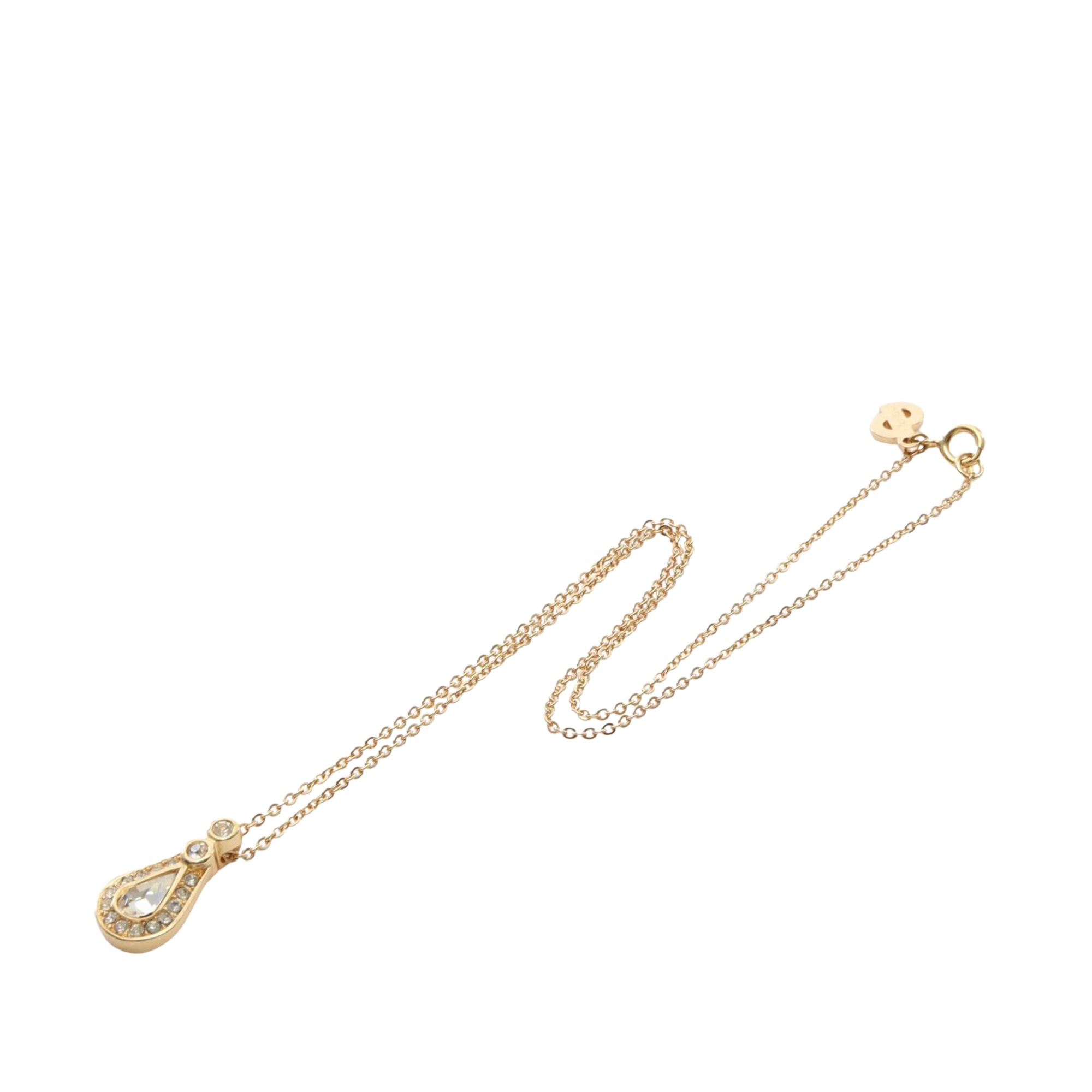 Gold Plated Strass Teardrop Pendant Necklace - Image 2