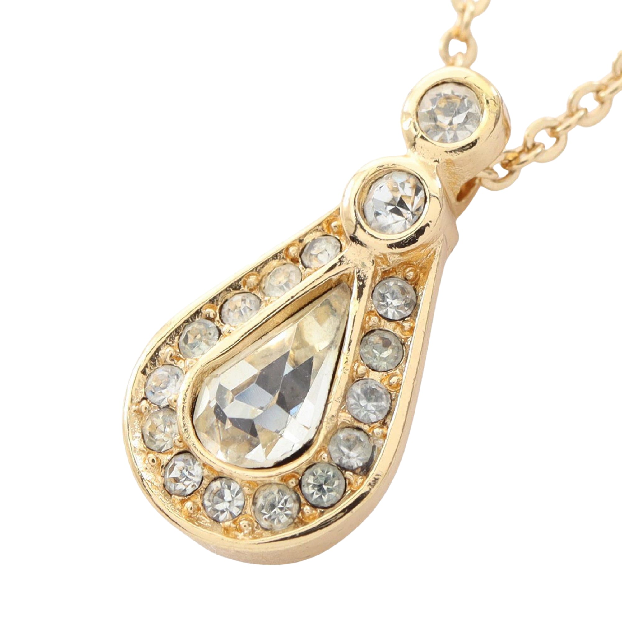 Gold Plated Strass Teardrop Pendant Necklace - Image 3