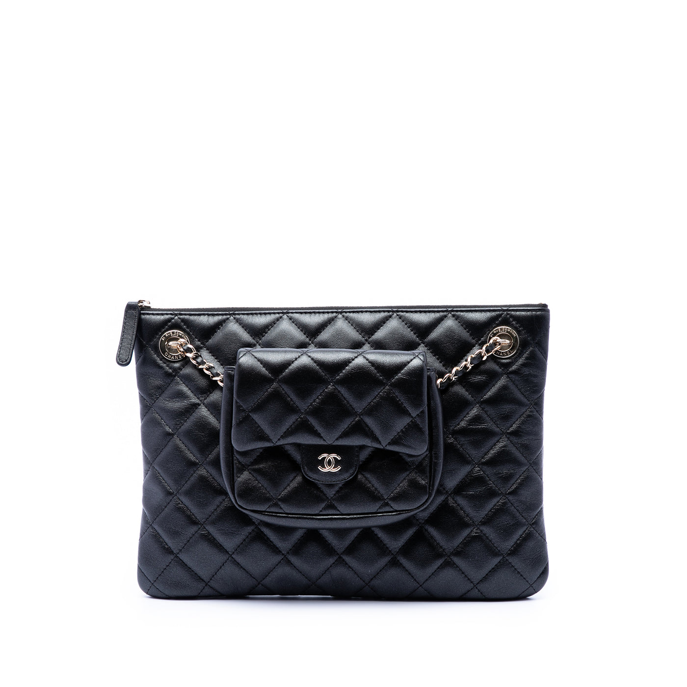 CC Quilted Lambskin Pouch with Mini Flap Purse - Image 1