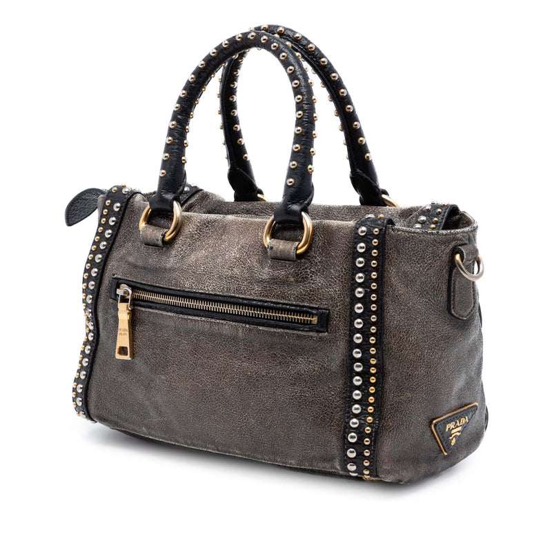 Craquele Leather Studded Satchel - Image 2