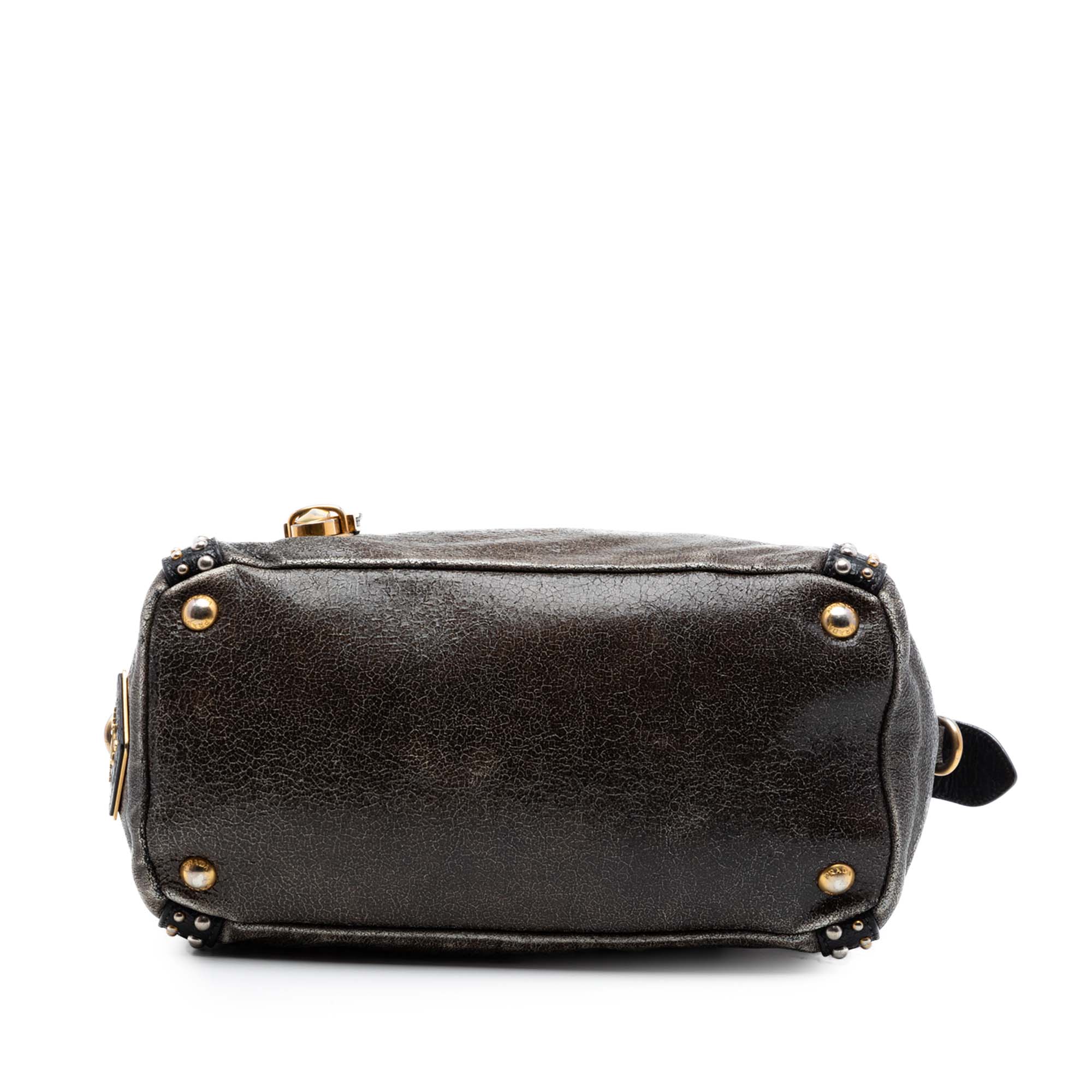 Craquele Leather Studded Satchel - Image 3
