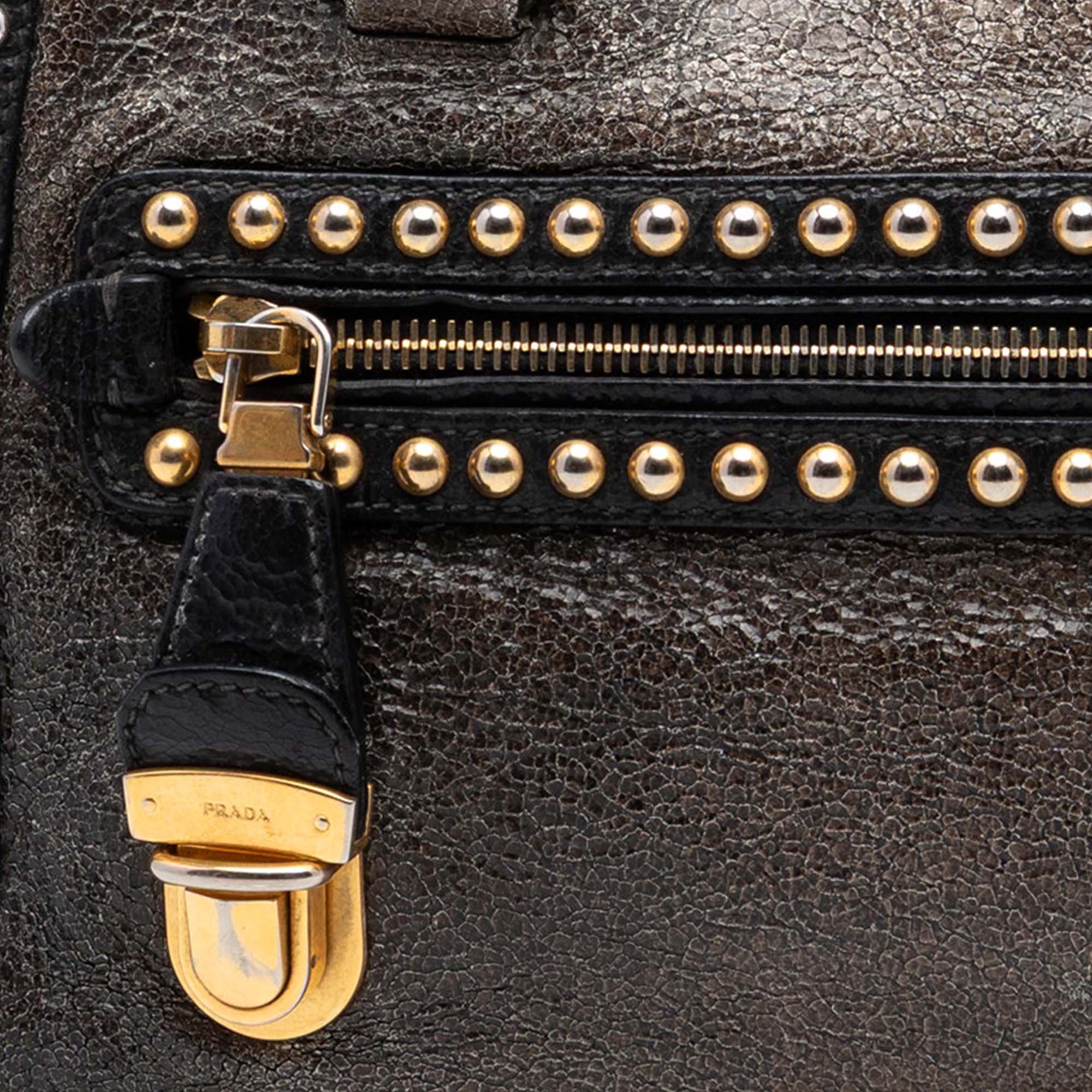 Craquele Leather Studded Satchel - Image 6