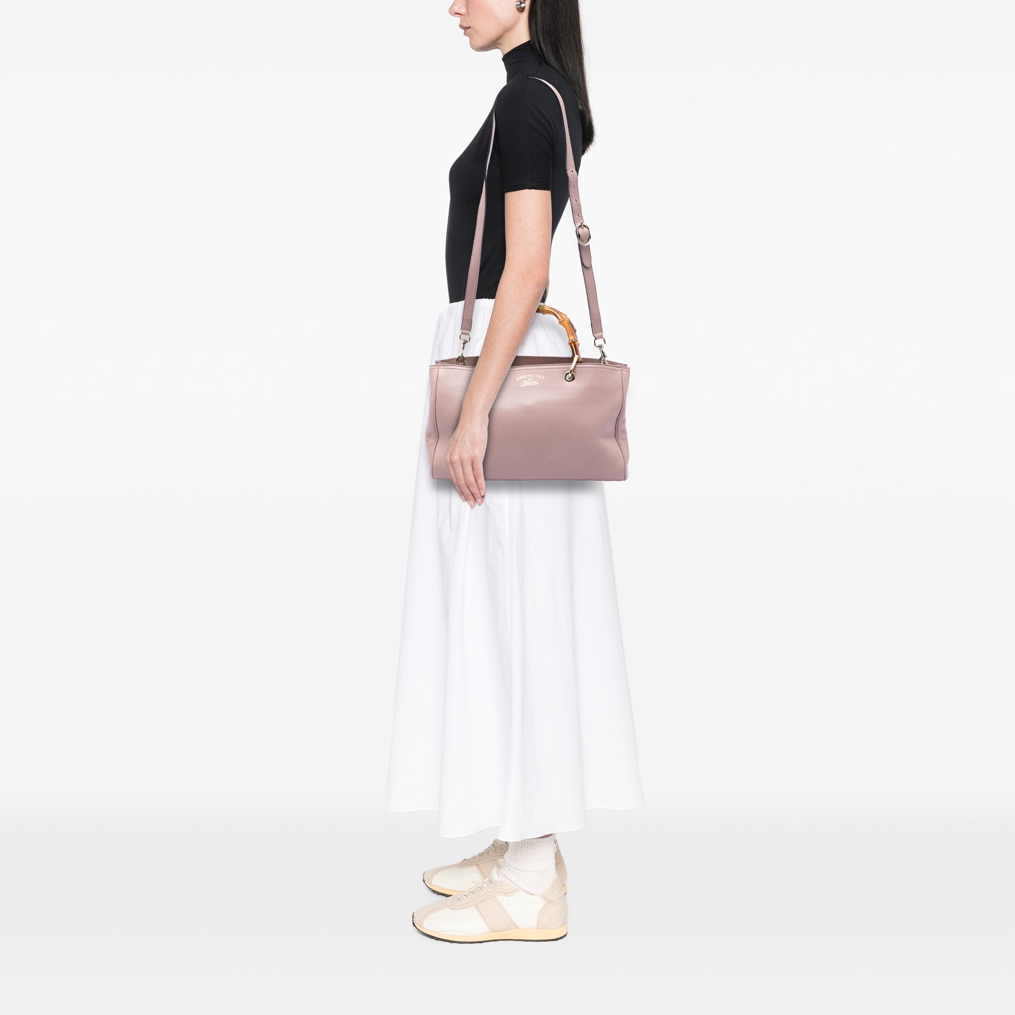 Medium Calfskin Bamboo Shopper Satchel - Image 7