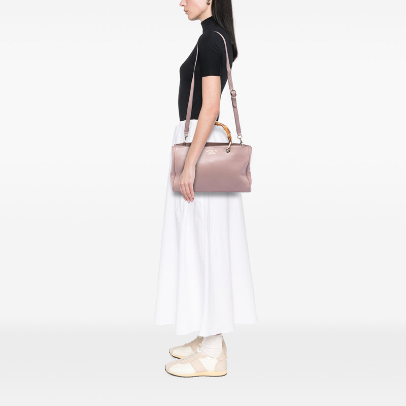 Medium Calfskin Bamboo Shopper Satchel - Image 7