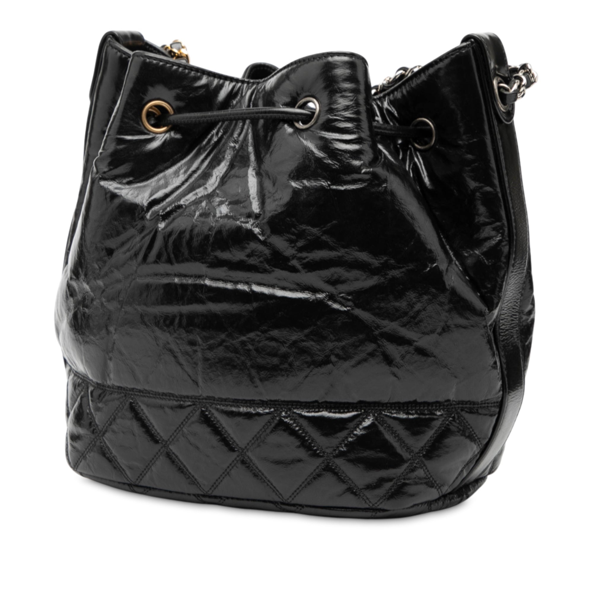Shiny Aged Calfskin CC Chain Drawstring Bucket Bag - Image 2