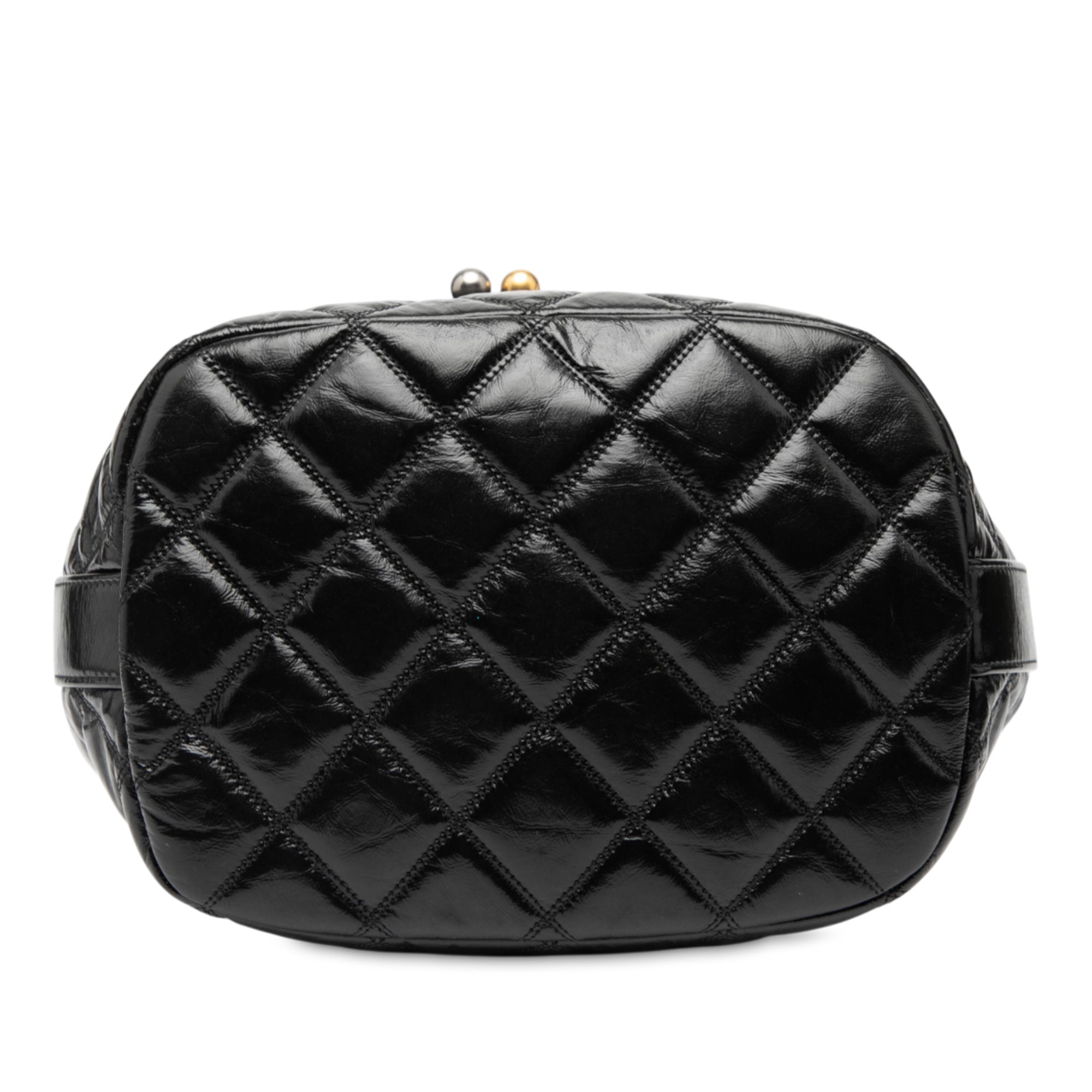 Shiny Aged Calfskin CC Chain Drawstring Bucket Bag - Image 3