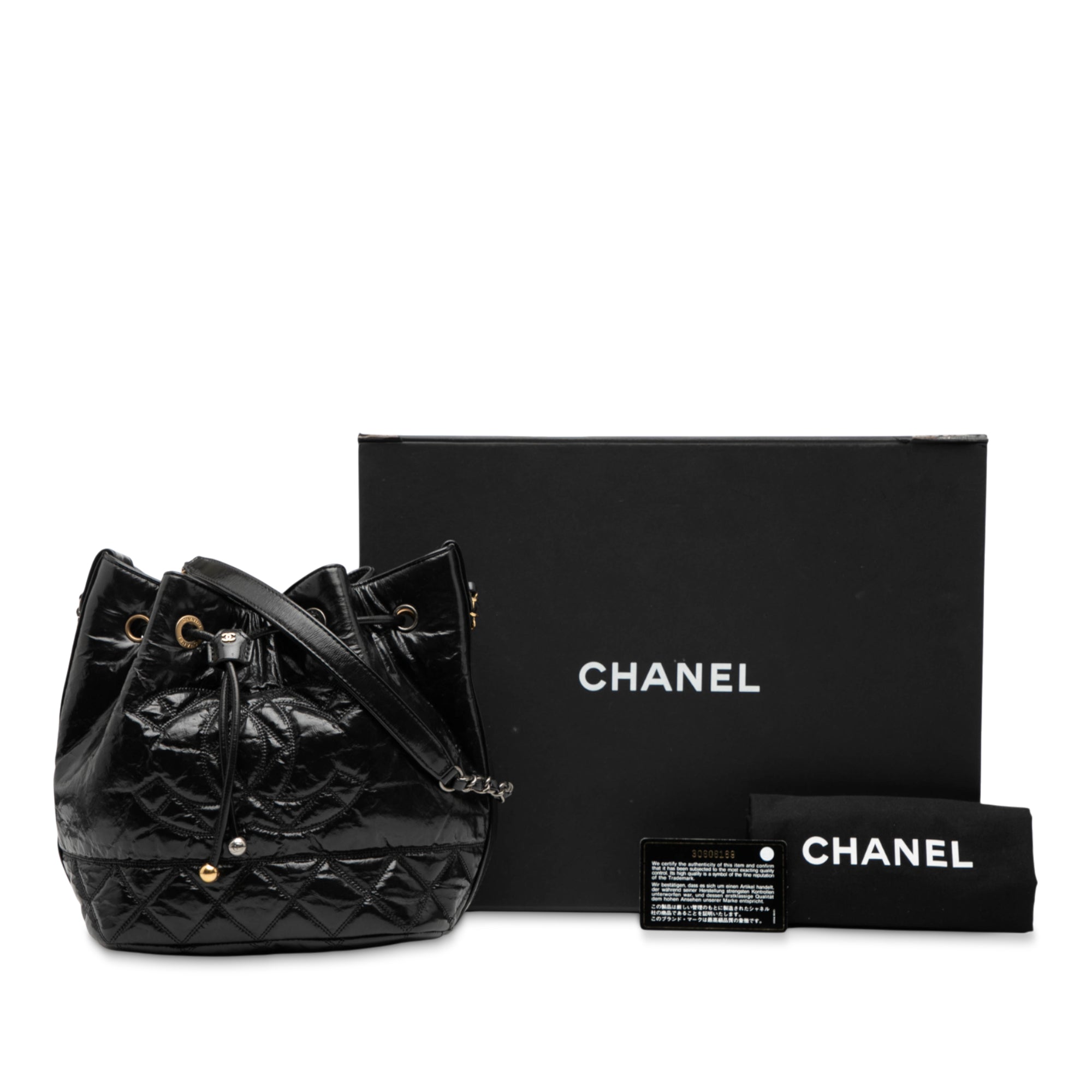 Shiny Aged Calfskin CC Chain Drawstring Bucket Bag - Image 8